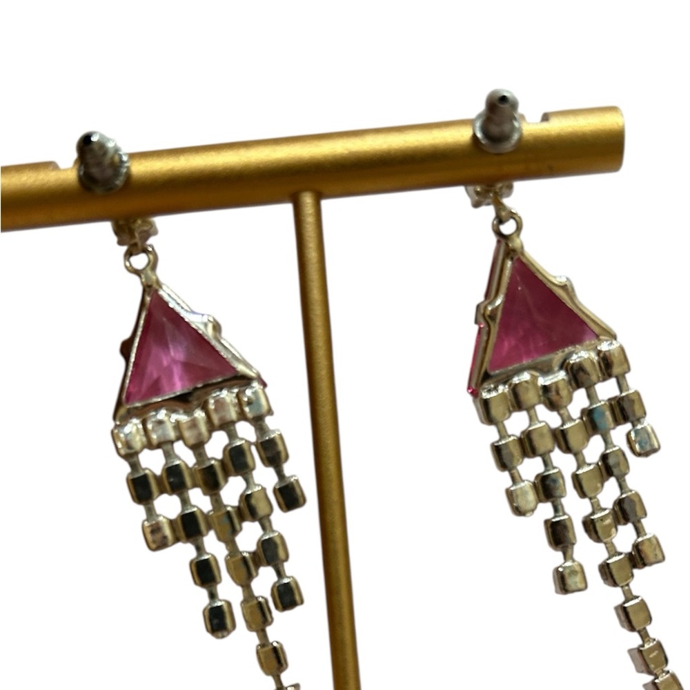 Pink Rhinestone Dangle Earrings - Picture 3 of 3